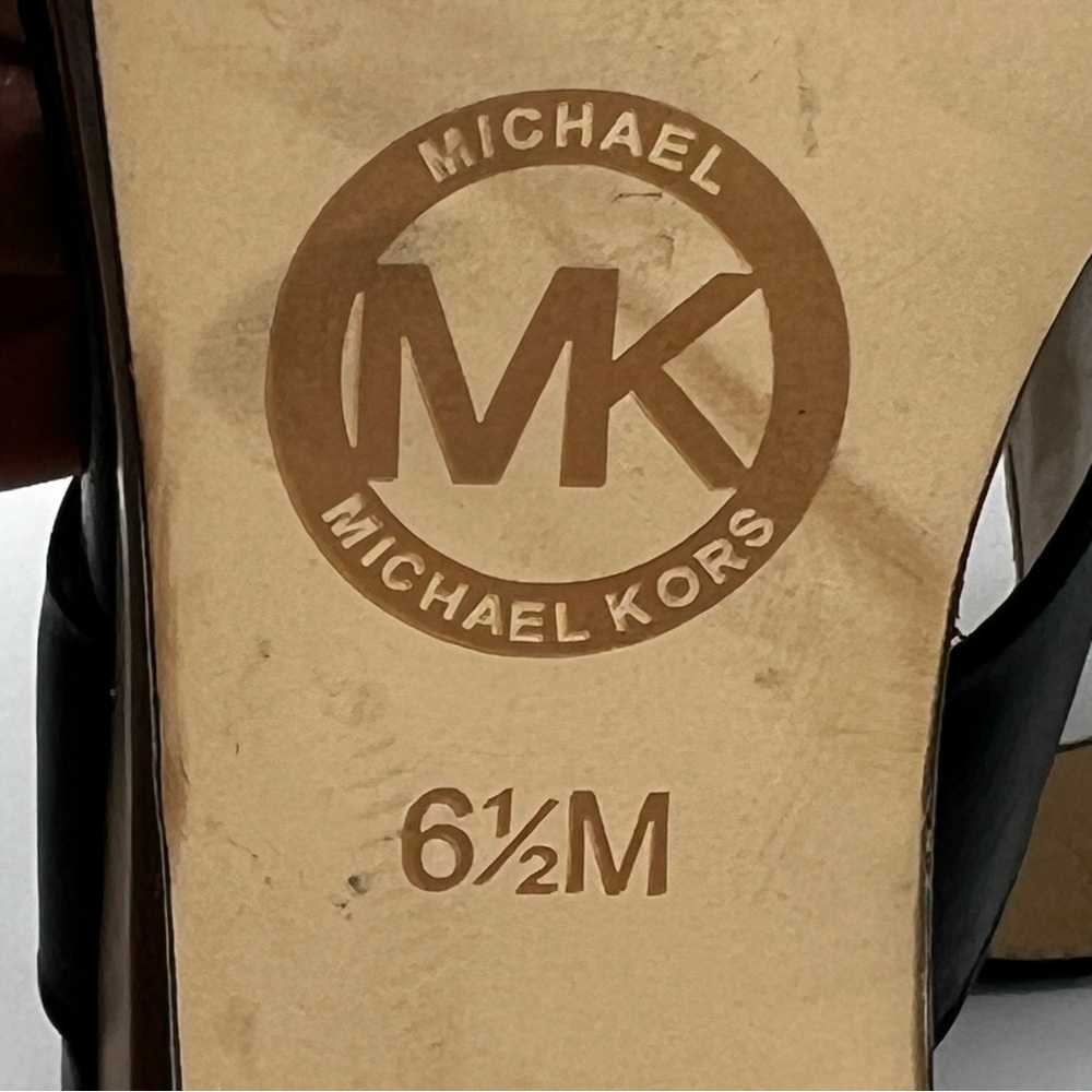 Michael Kors Black and Tan Wedge Sandals - Picture 8 of 9